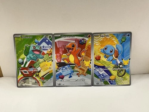 Pokemon TCG First Partner Illustration Cards, Bulbasaur, Charmander, Squrtle