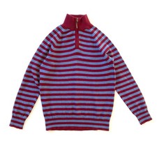 J.Crew Crewcuts Boys 16 Cotton Cashmere 1/4 Zip Sweater Striped Maroon Blue