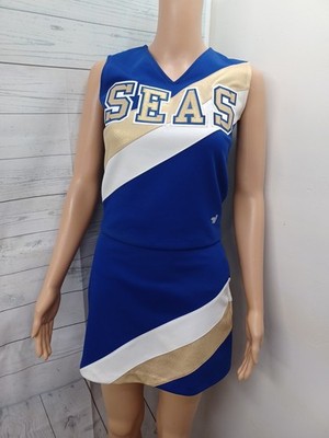 Vtg Varsity Cheerleading Cheerleader Uniform Seas Blue White Good