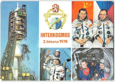 INTERKOSMOS 1978 Astronauts Soviet Space Gubarev Remek Soyuz 28 Vintage Postcard