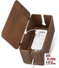 Wood Cable Management Box, Large Cord Organizer Box for Power Strip,