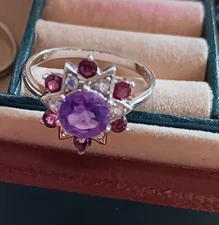 925 Sterling Silver Ring Round Amethyst 7mm Rhodolite Garnet Gemstone Jewelry 9