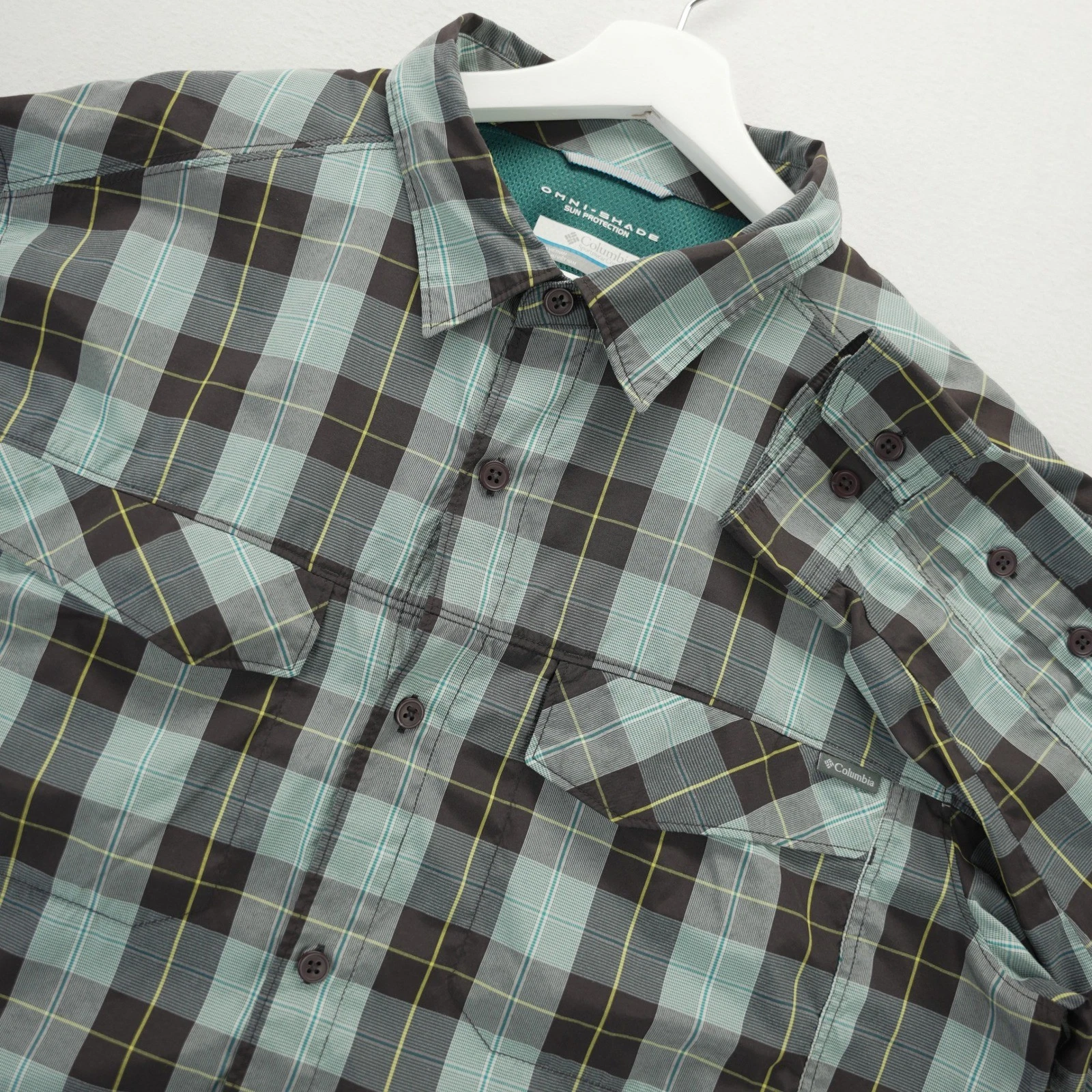 Columbia Omni-Shade Men L Plaid Long Sleeve Sun Protection Hiking Shirt Gorpcore