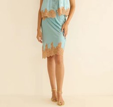 Women Doen Silk Lace Embellished A-line Midi Skirt