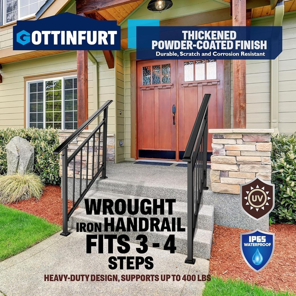 Updated Adjustable 4 Step Stair Handrails for Outdoor Steps, Versatile ...