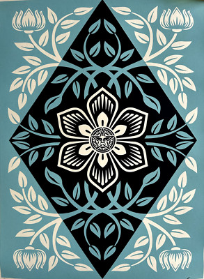 Shepard Fairey (OBEY) Holiday Print Deko Blumenmuster (blau) selten signiert 2021