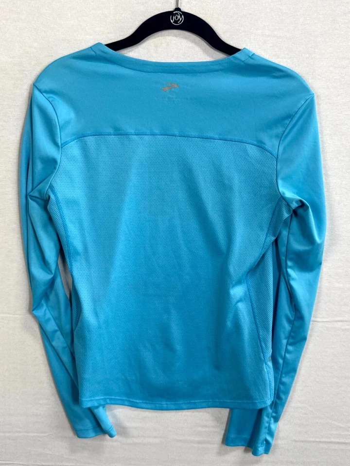 Camisa Pullover Brooks Para Mujer Pequeña Azul Floral Logo Cuello Redondo Manga Larga Foto 3 de 4