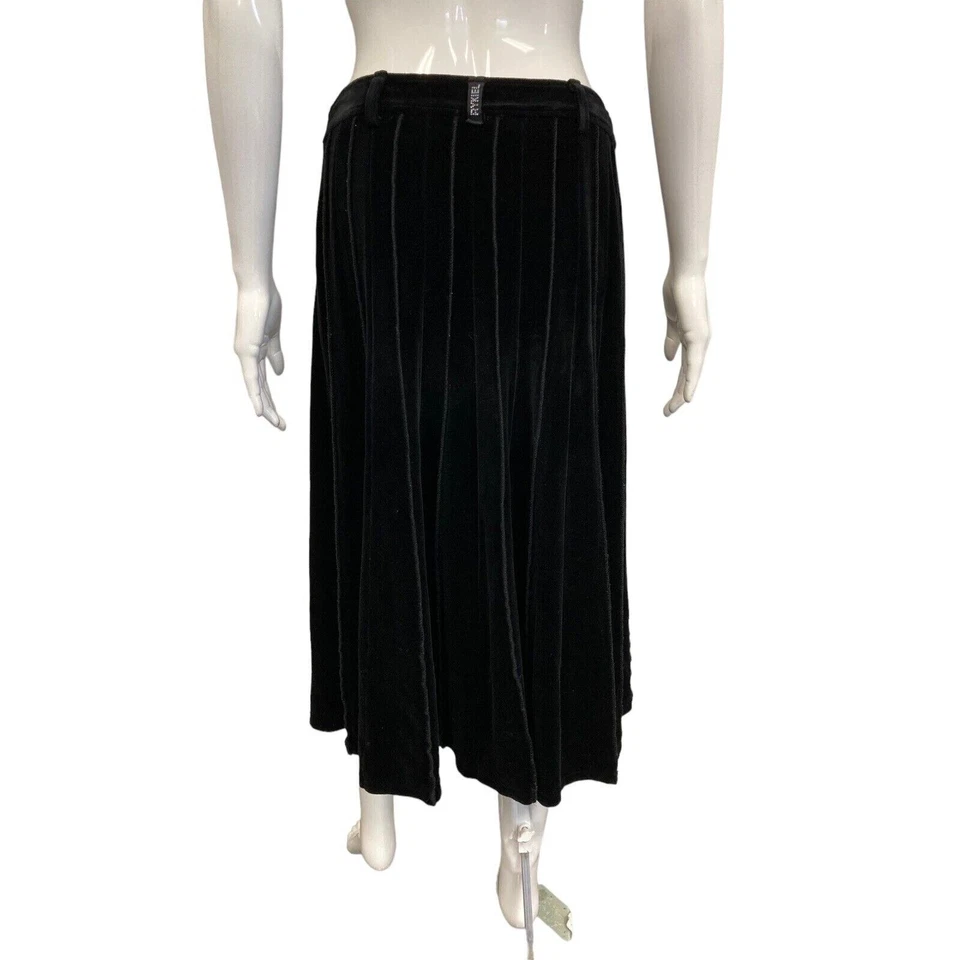 SONIA RYKIEL Black Velour Pleated A-Line Midi Skirt Size M - Image 2 of 4