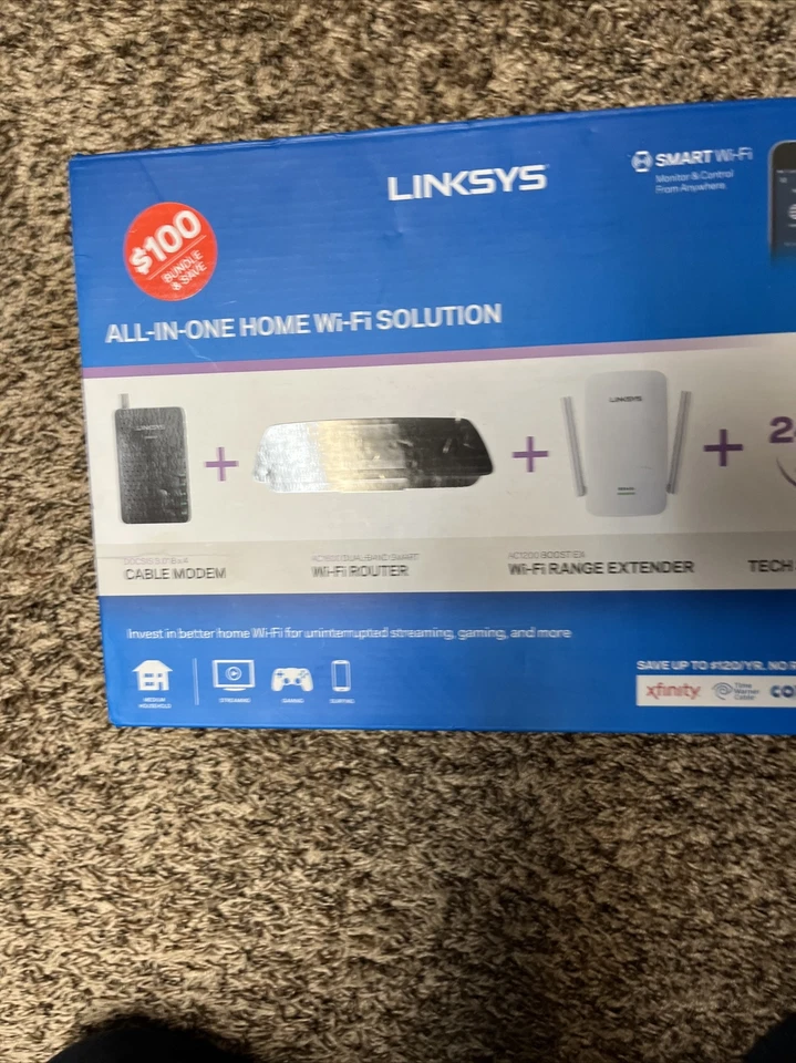 Brand New Linksys Home DOCSIS 3 Cable Modem + Router + Extender Bundle F5Z0644 - Image 2 of 4