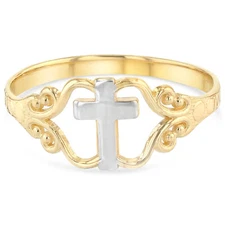 Ioka - 14K Two Tone Solid Gold Cross Ring