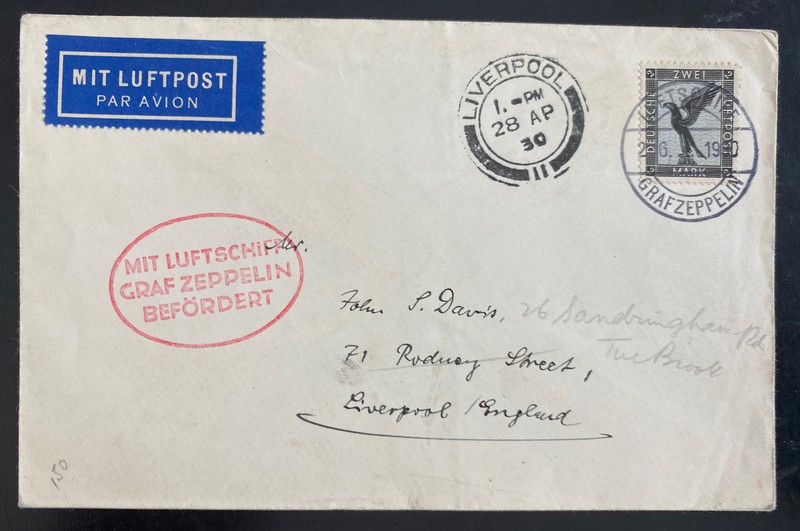 1930 Germany Graf Zeppelin LZ 127 Flight Cover to Liverpool England