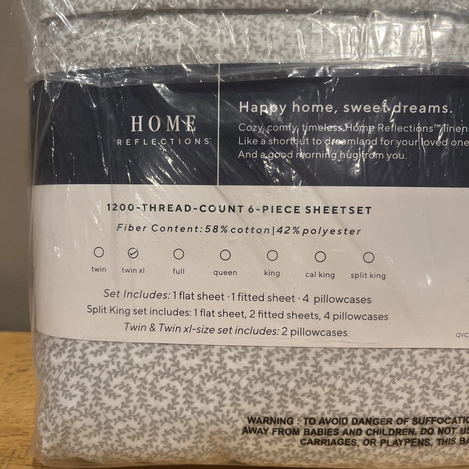 Home Reflections 4 PC 1200 Thread Count Twin XL Leaf Pattern QVC Sheet Set - Image 4 of 4