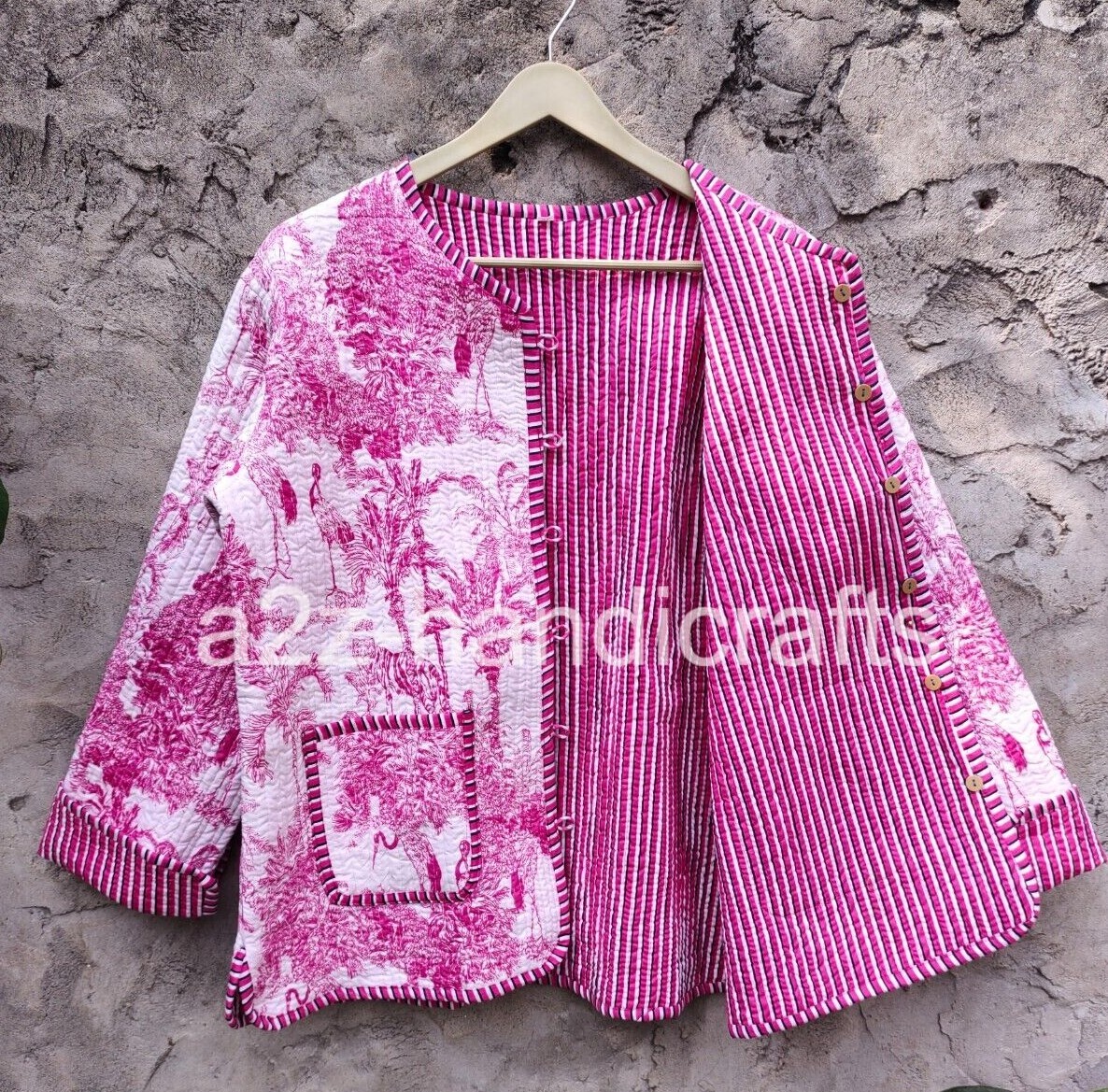 Indio Hecho a Mano Vintage Chaqueta Guateada Abrigos Nuevo Estilo Boho Estampado