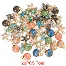 26Pcs Mixed Starfish Conch Shell Metal Charms Pendant DIY Jewelry Making - US
