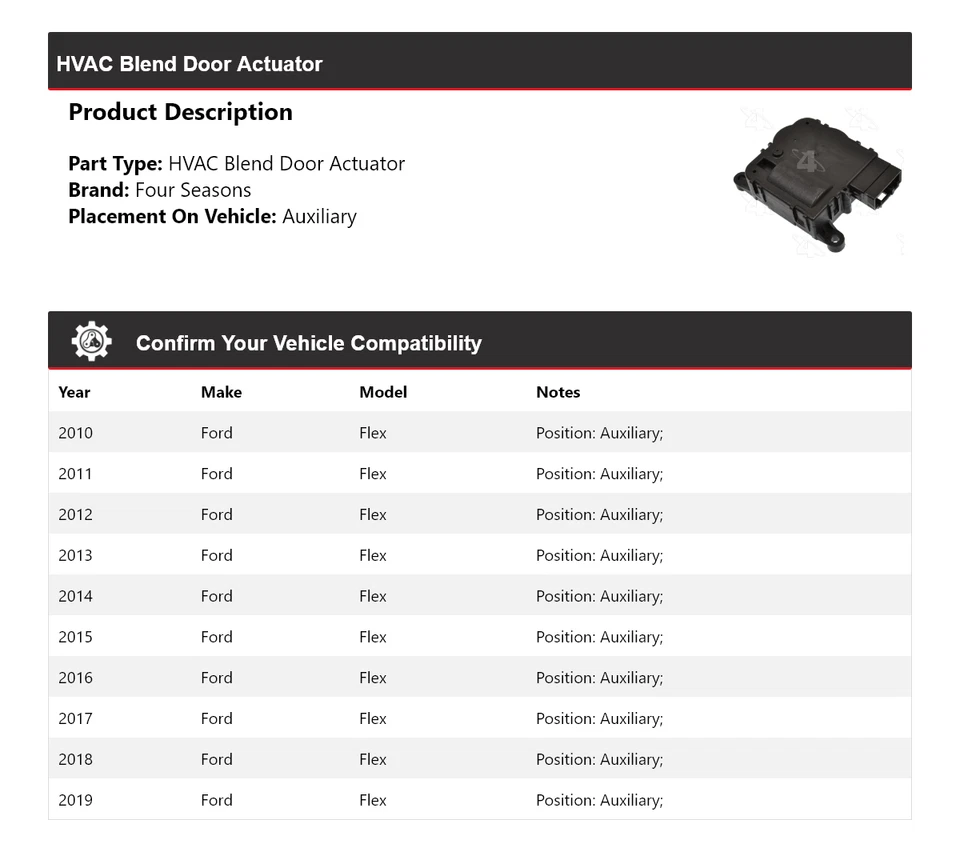 For 2010-2019 Ford Flex HVAC Blend Door Actuator Auxiliary 4 Seasons 2011 2012 - Image 2 of 4
