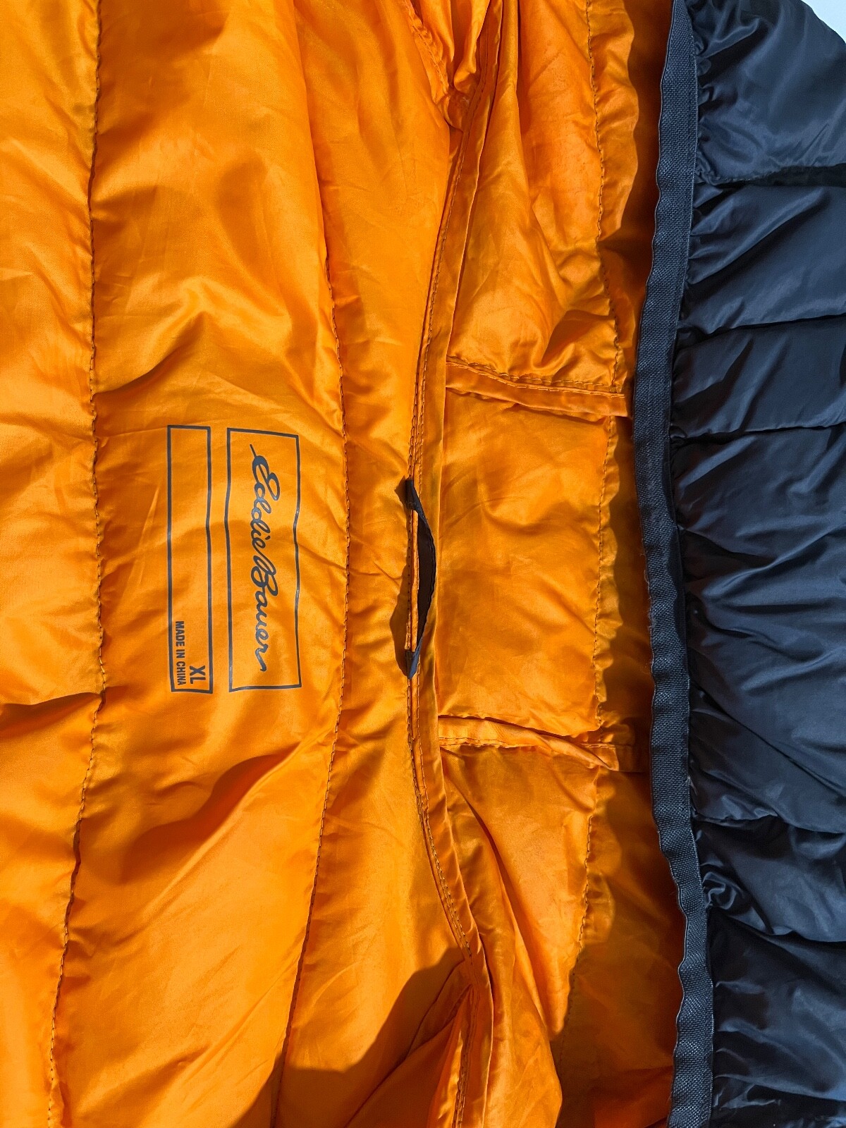 Eddie Bauer Men's Down Puffer Jacket EB650 Hooded XL with fabric patch