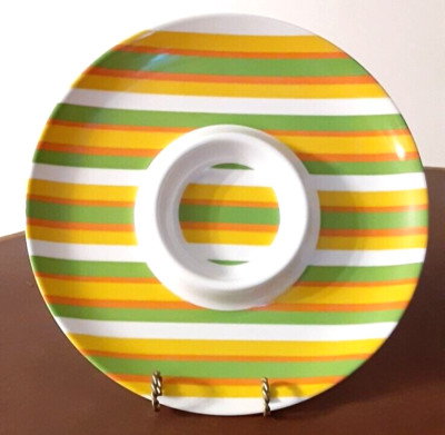 Good Old Values Melamine Striped 12'' Chip and Dip Party Tray Plate