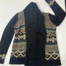 Hippie Rose Size L Cardigan Open Front Chunky Knit Sweater Geometric Acrylic