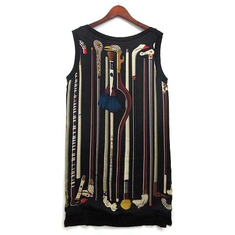 HERMÈS 【TOP】HERMES Cane les Cannes abito in maglia di seta cashmere tunica senza maniche nero 36