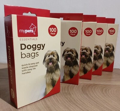 5x pack 100 My Pets essentials Doggy Bags Dog Poop Pet Cat Puppy Poo waste bags