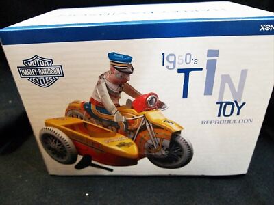 Harley-Davidson Side Car Tin Toy 1950s Reproduction Wind-up Style