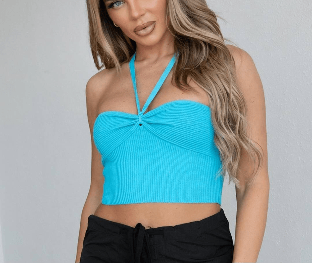 Blue Tic Toc Ribbed Knit Halter Top | eBay