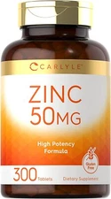 Zinc 50mg | 300 Tablets | Vegetarian | Non-GMO & Gluten Free | by Carlyle