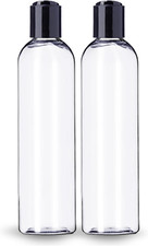 8 Oz Clear Plastic Empty Bottles with Black Disc Top Caps, Refillable Containers
