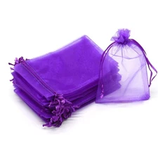 100Pcs Organza Bags 7x9 inches, Purple Gift Bags Large Mesh Drawstring Gift B...