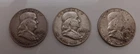 Set of 3 Franklin Half Dollars 1957D,  1958D & 1962D