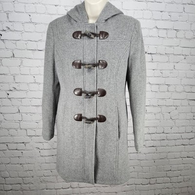 LL Bean Grey 100% Wool Bellandi Italian Fabric Insulated Hooded Toggle Coat 4R