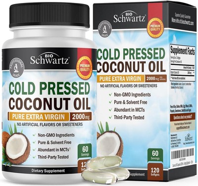 Coconut Oil Capsules 2000mg - Organic Pure Extra Virgin Unrefined Cold Pressed -