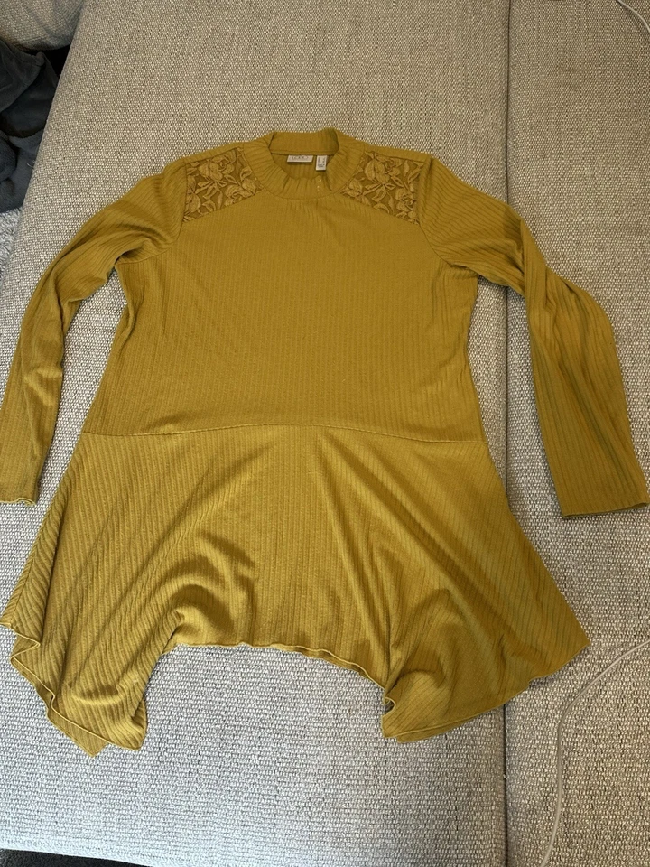 Vestido camisero tejido LOGO Lori Goldstein amarillo talla M manga larga A386792 mujer CB50B