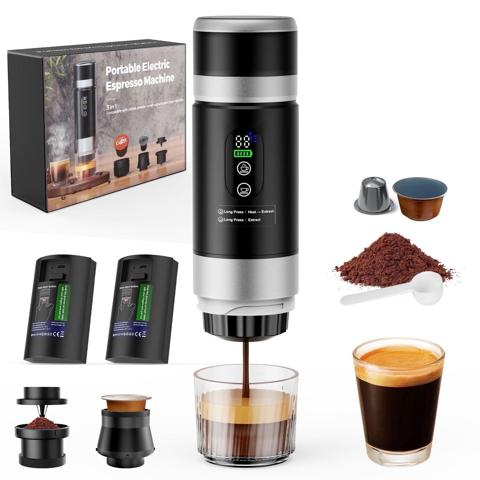 Fimilo Portable Espresso Maker, 3-in-1 Coffee Machine, 20 Bar Pressure, Dual