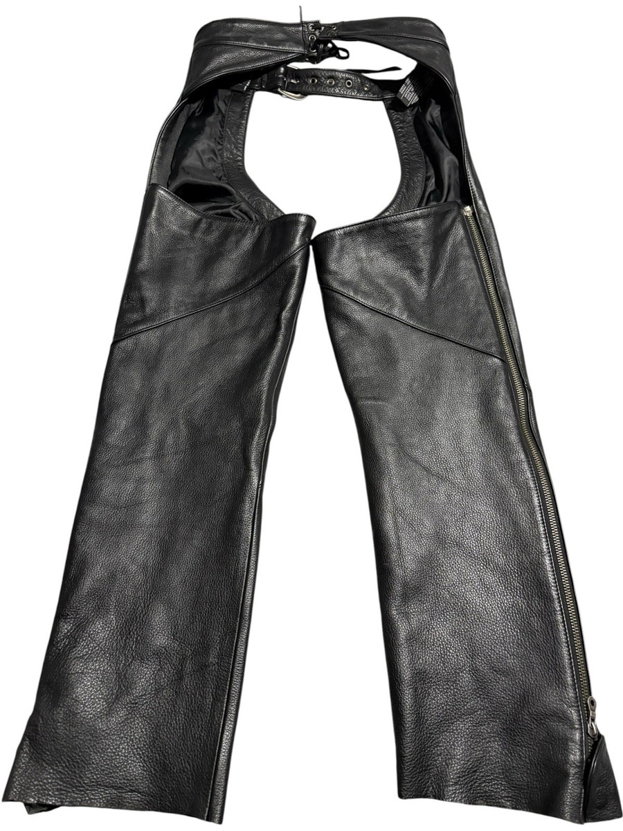 XS Harley Davidson Leather Chaps Belt Buckle Zip Motorcycle Pants