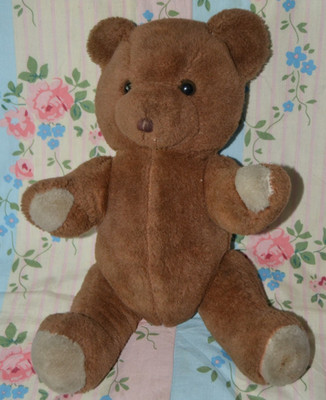 Vintage brauner Teddybär mit Gelenken und Knurren Stofftier Plüsch ca. 16 Zoll flach liegend
