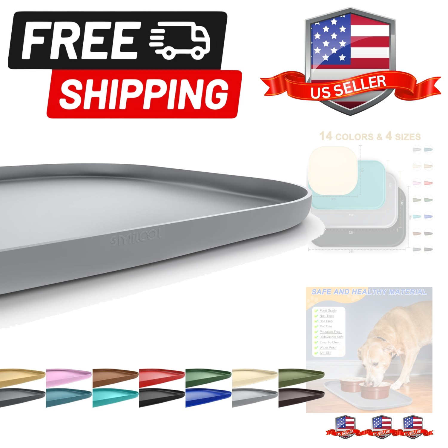 Silicone Pet Feeding Mat with Raised Edge for Food and Water
