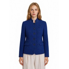 Talbots Blue Tweed Herringbone Blazer Women's Size 4P Petite Wool Blend Jacket