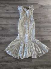 Vintage Ivory Beaded Mermaid Lace Dress Leaves Sleeveless Sz S