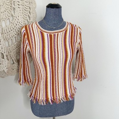 Vanessa Bruno Amira Striped Fringe Trim Sweater Size XS