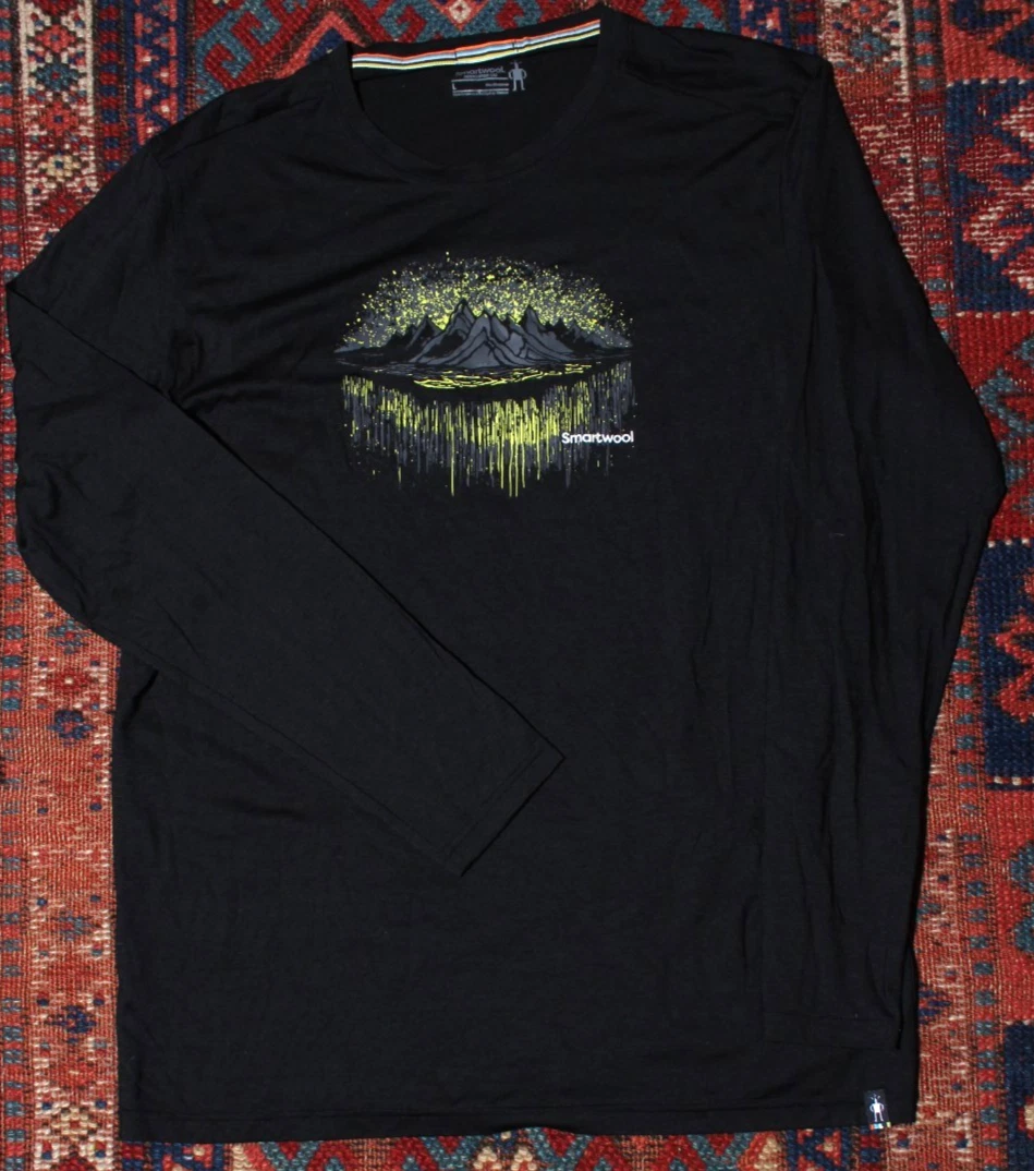 Smartwool Merino Sport 150 Long Shirt Mens L Black Mountains Base Layer Wool