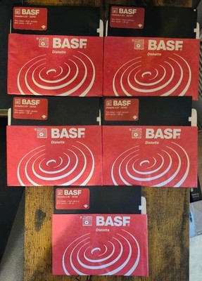 Lot of 5 Vintage BASF 5.25'' Floppy Disks 2S/HD High Density Diskette 1.2MB Retro