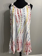 Sleeveless White Mini Dress with Multicolor Abstract Print