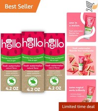 Watermelon Kids Toothpaste Fluoride Free 4.2 Oz Tubes Pack of 3 Natural Flavor