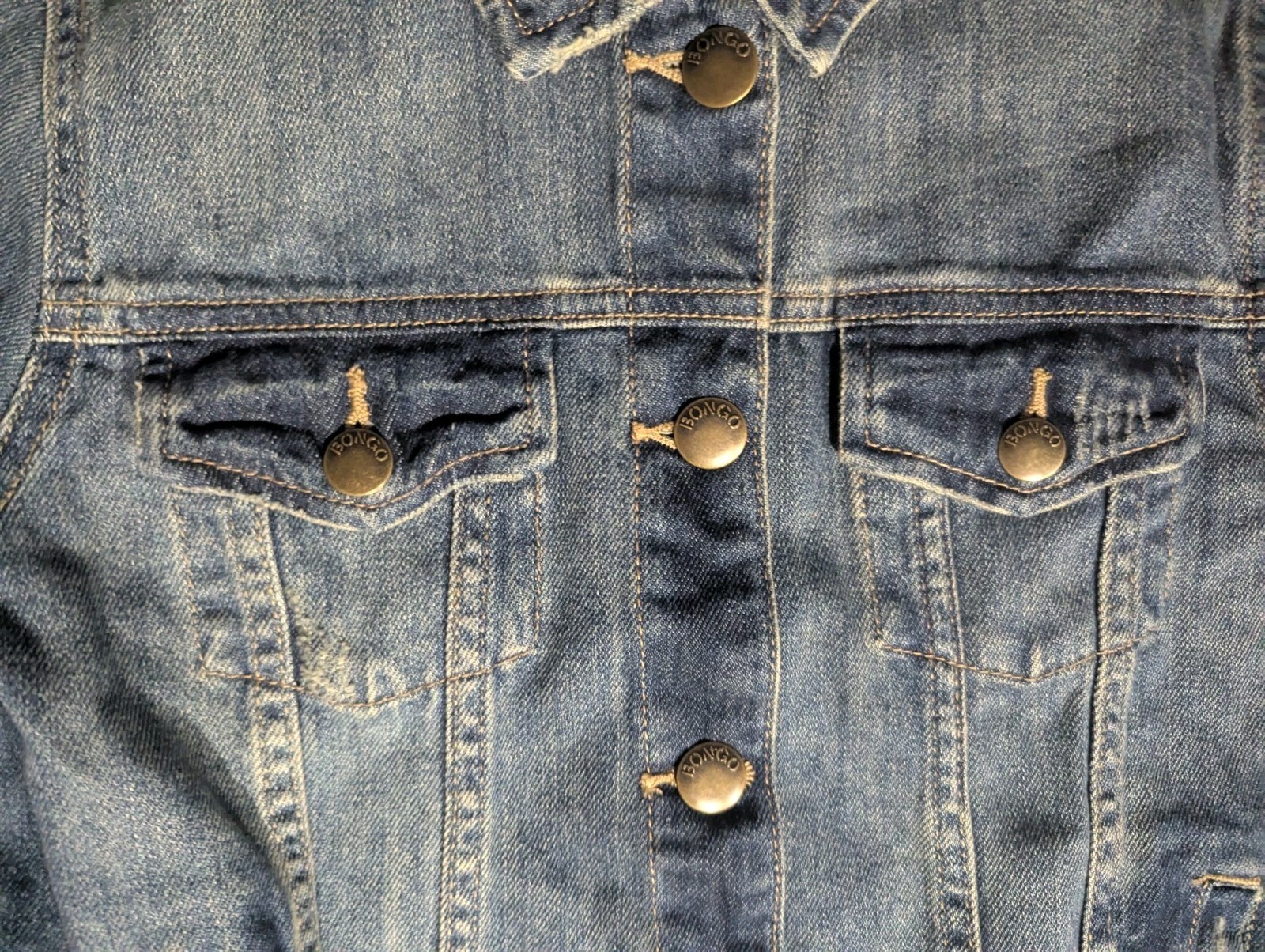 By Bongo Denim Jean Jacket Solid Blue Distressed … - image 6