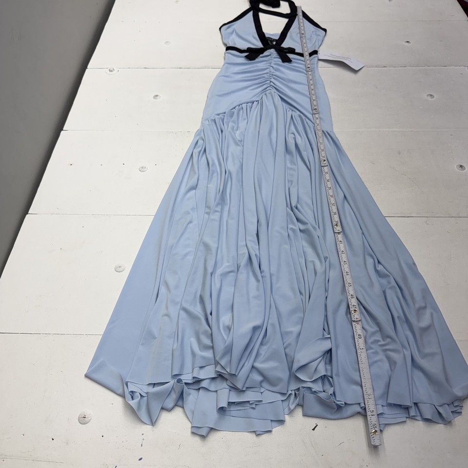 Club L London Dress Womens 2 Blue Halter Ruched Maxi Bow Fit & Flare ...