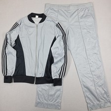 Vintage 70s 80s Tracksuit Set Made in USA Silver Black Striped Arnel Triacetate