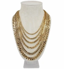 Men's Concave Cuban link Chain 14k Gold Plated 20" 22" 24" 26" 30" inch Necklace