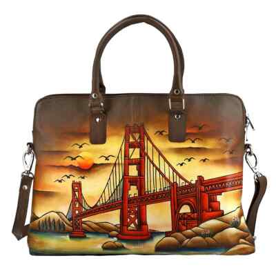 SUKRITI Brown Bridge City Print Hand Painted Genuine Leather