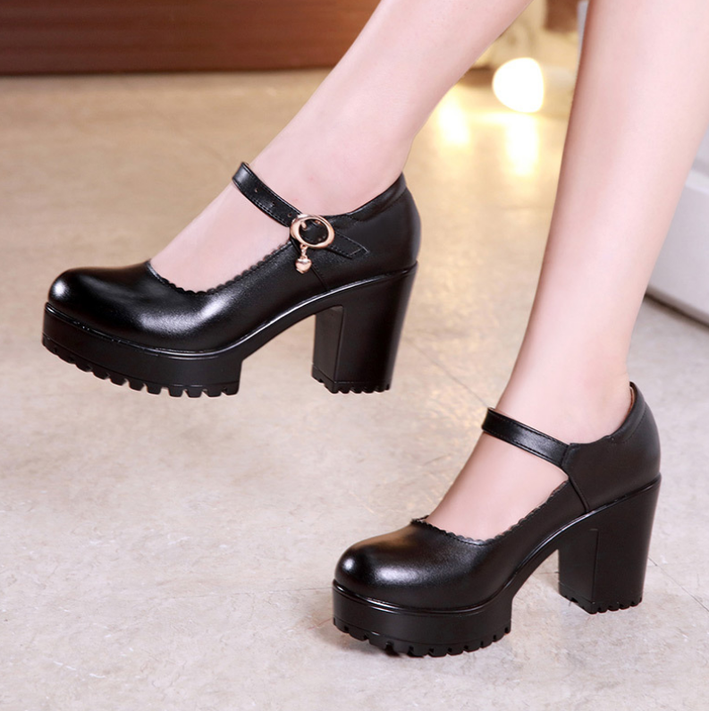 10cm Heels Women Wedge Platform Catwalk Prom Ankle Buckle Round